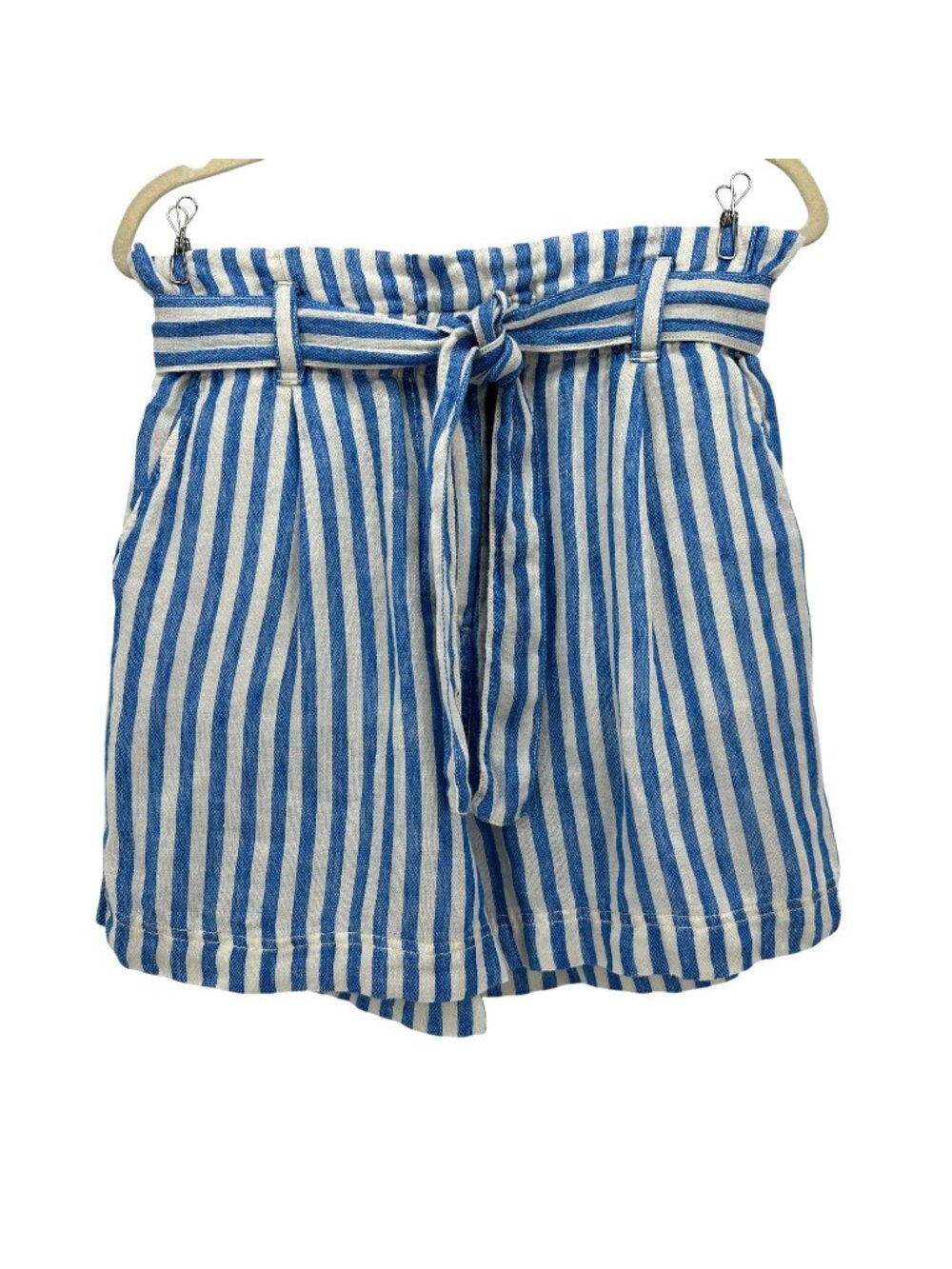 Faherty Womens Medium Shorts Cypress Short Linen Stripe Blue White Belt Tie